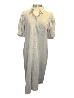AVN Puff Sleeve Linen Maxi Shirt Dress
